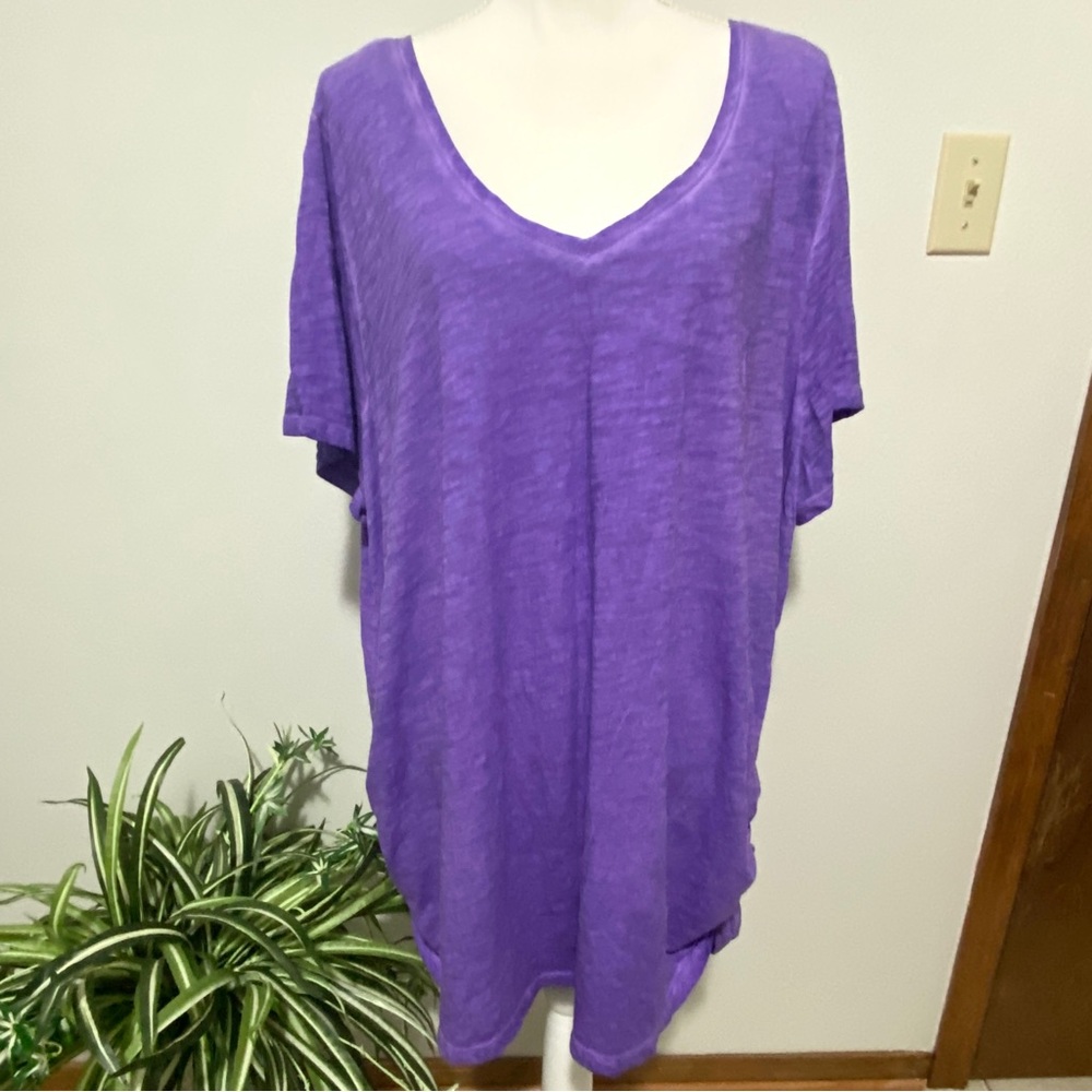 Lane Bryant, Plus Size 26/28 Ruch V-Neck 100% Cotton Purple Blouse